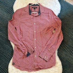 Michael Kors 100% Cotton Red Gingham/Check Men’s Medium Slim Fit Dress Shirt
